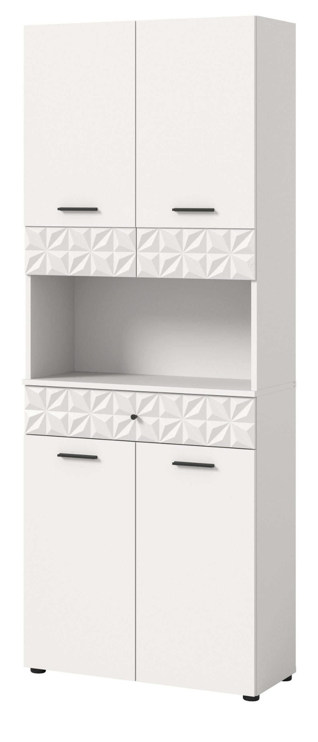 HOCHSCHRANK weiß Hochglanz 70 cm, Badschrank mit 3D-Struktur - Weiß Hochglanz/Schwarz, Holzwerkstoff/Kunststoff (70/187/34cm) - Inn.Furn