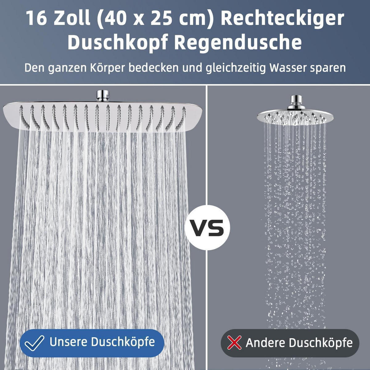 DUSCHKOPF Regendusche Edelstahl 40 x 25 cm Chrom - Silberfarben, Metall (25/12.7/40cm)