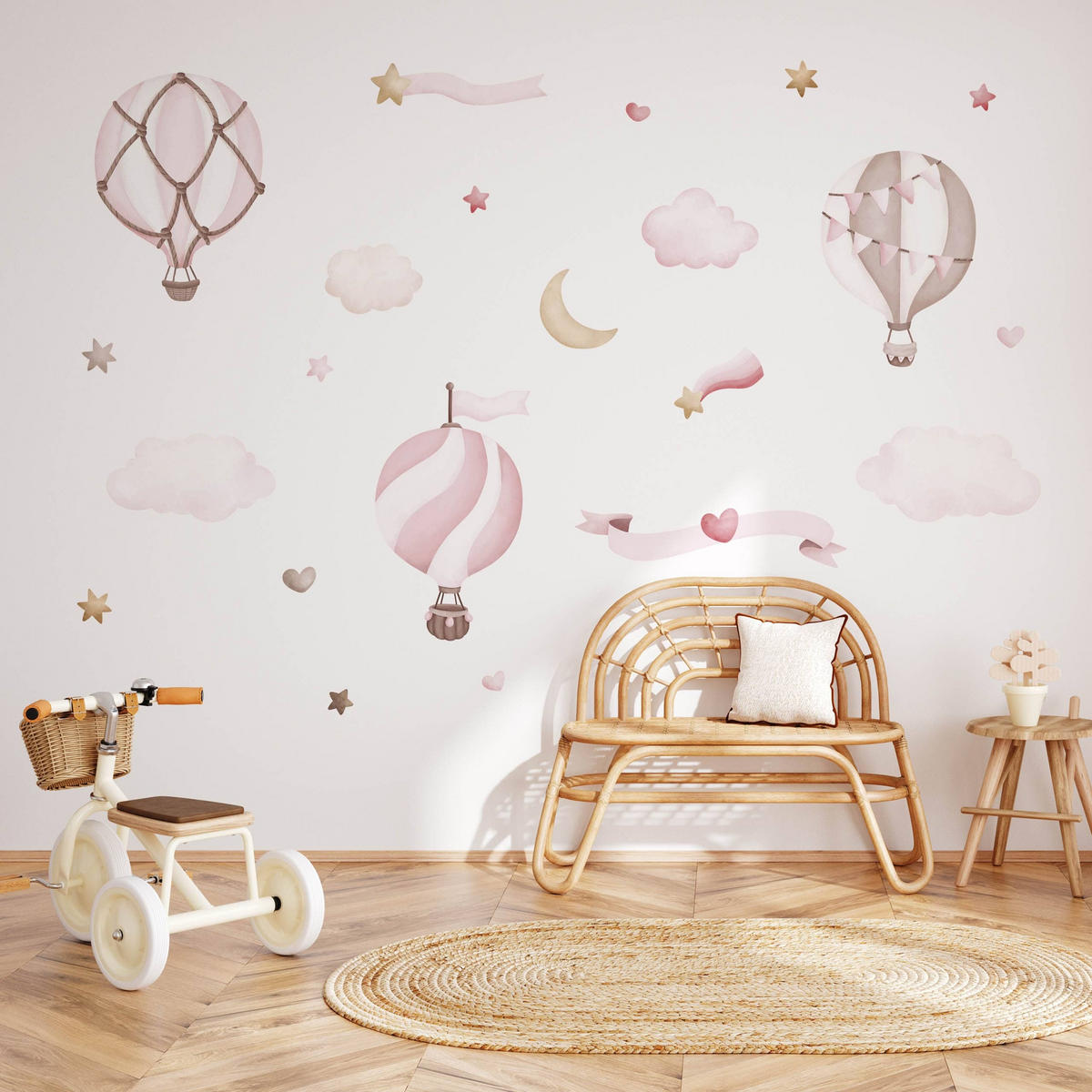 STICKER SET für Kinder rosa Luftballons Wolken Sterne Boho 120x60 - Beige/Rosa, Papier (120/60/1cm) - Muralo
