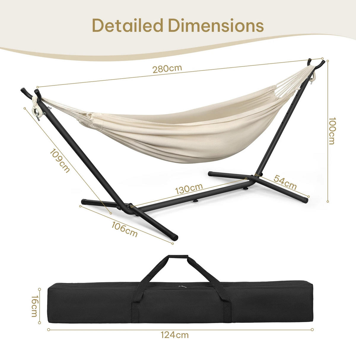 HÄNGEMATTE Doppel mit Gestell Beige 2 Personen - Beige, Textil/Metall (124/16cm) - Kaket