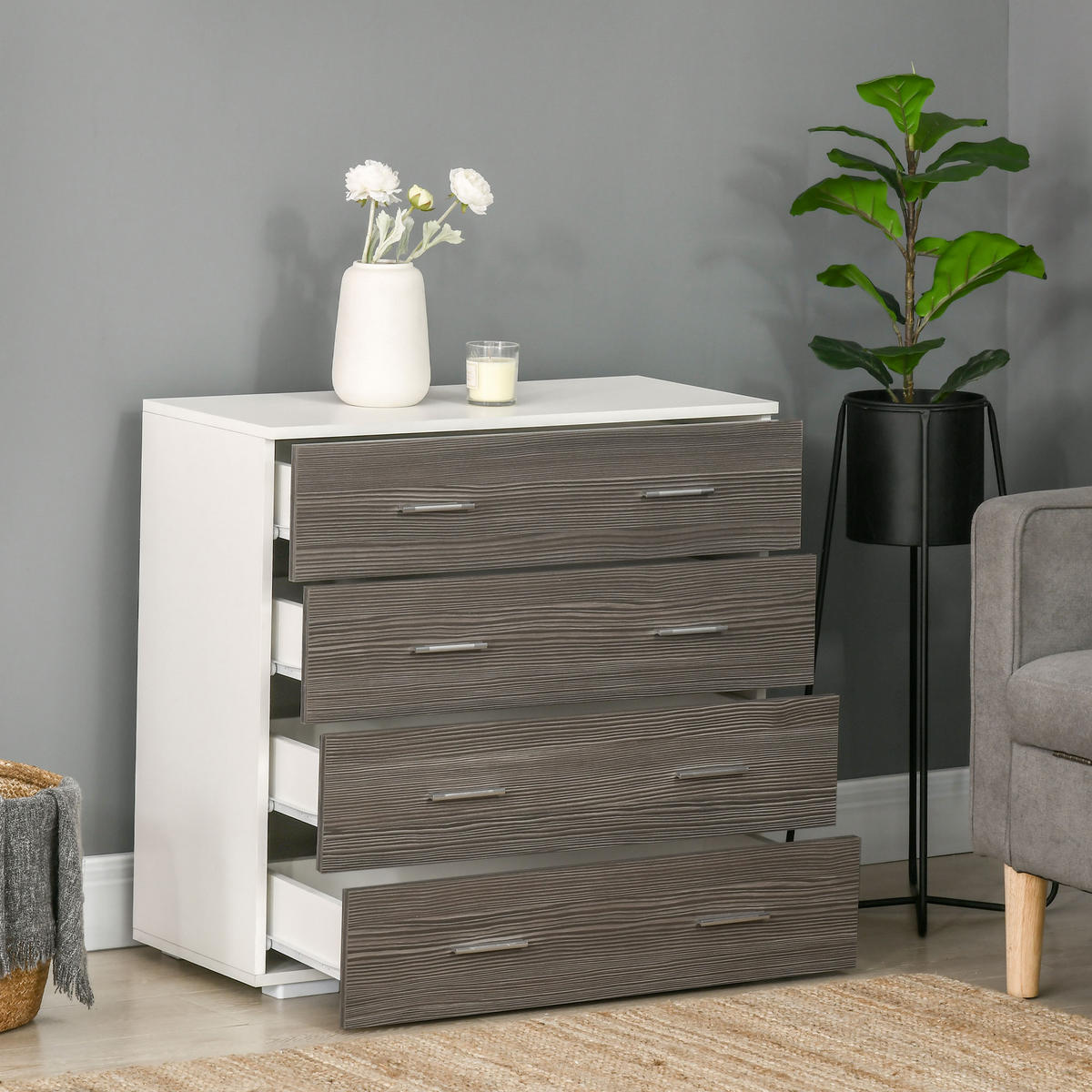 KOMMODE Weiß und Grau 76/35/72 cm - Grau, Holzwerkstoff (76/72/35cm) - PANGIVO
