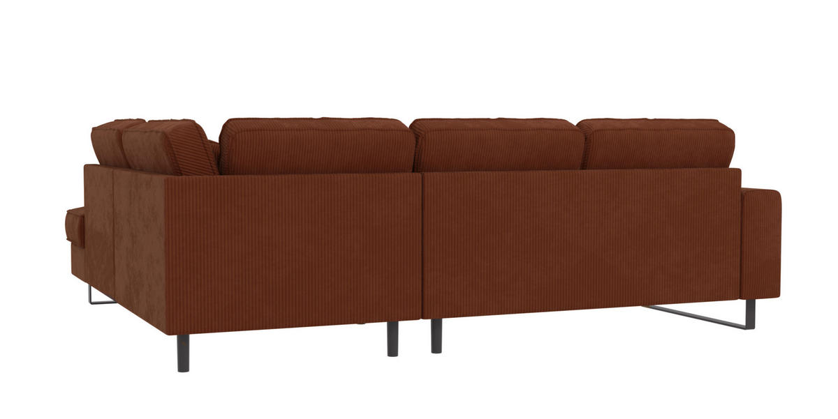 ECKSOFA Floe Terrakotta Cord - Terracotta/Schwarz, Holz/Kunststoff (290/231cm) - S-Style Möbel