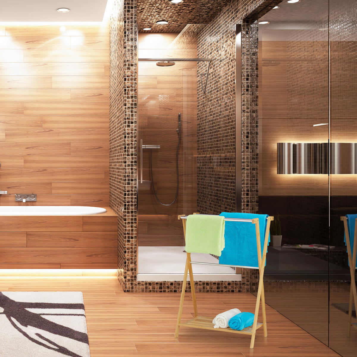 HANDTUCHHALTER - Hellbraun, Holz/Metall (58.5/87/36cm) - Relaxdays