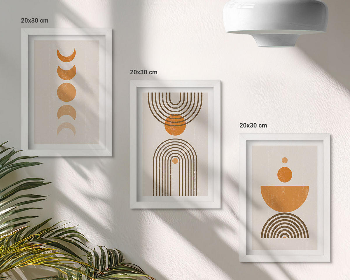 BILDER SET 3er Set - 20x30 cm Weißer Rahmen - Boho-minimalistische Dekorationen - Weiß, Kunststoff (20/30cm) - TULUP