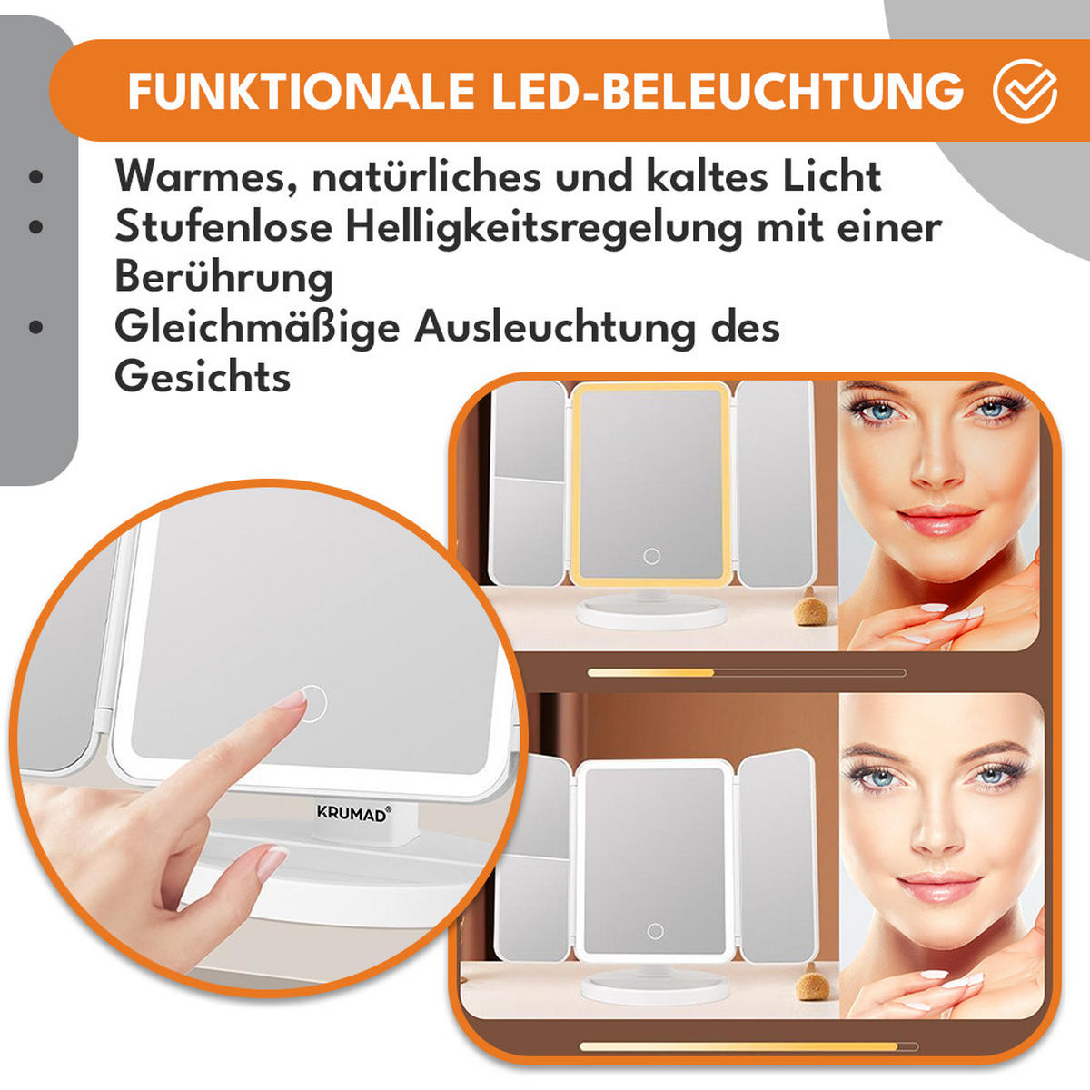 SCHMINKSPIEGEL - Weiß, Glas (17.5/24/24cm) - KRUMAD