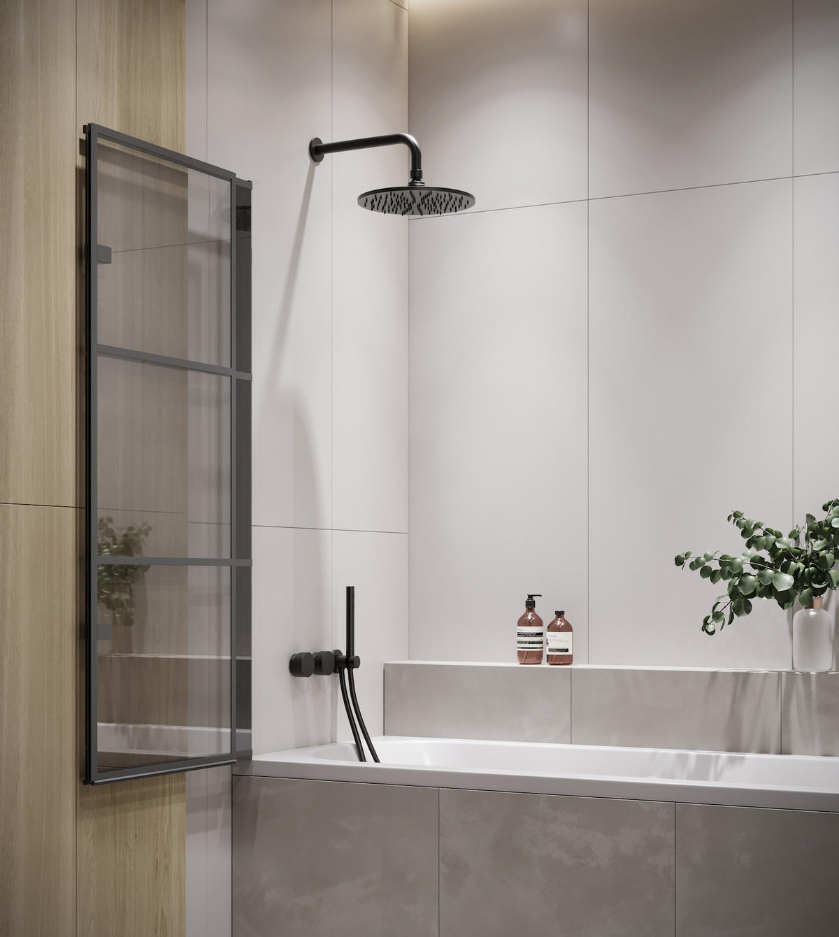 BADEWANNE Berkan 2 Teile cm Schwarz - 100 x 140 cm - Schwarz, Glas (100/140cm) - Badplaats