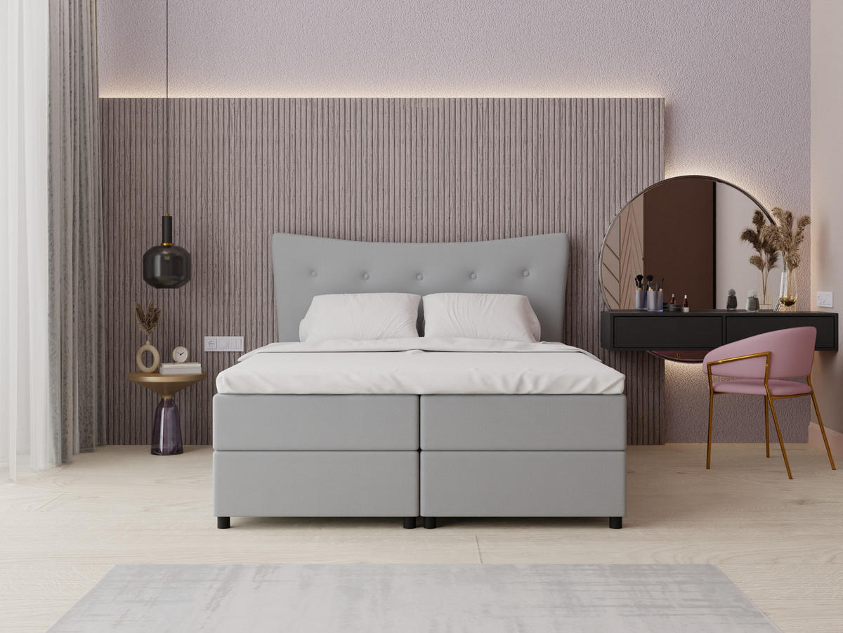 BOXBETT Nevada 160 x 200 cm Doppelbett mit hochwertiger Bonell-Matratze und Topper - grau - Grau, Holz (160/200cm) - Panda Möbel
