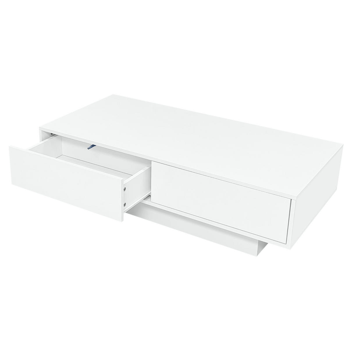 COUCHTISCH aus Spanplatte 115x55x34 cm Weiß mit 2 Schubladen und LED-Beleuchtung - Weiß, Holzwerkstoff (115/55/34cm) - IVMEU