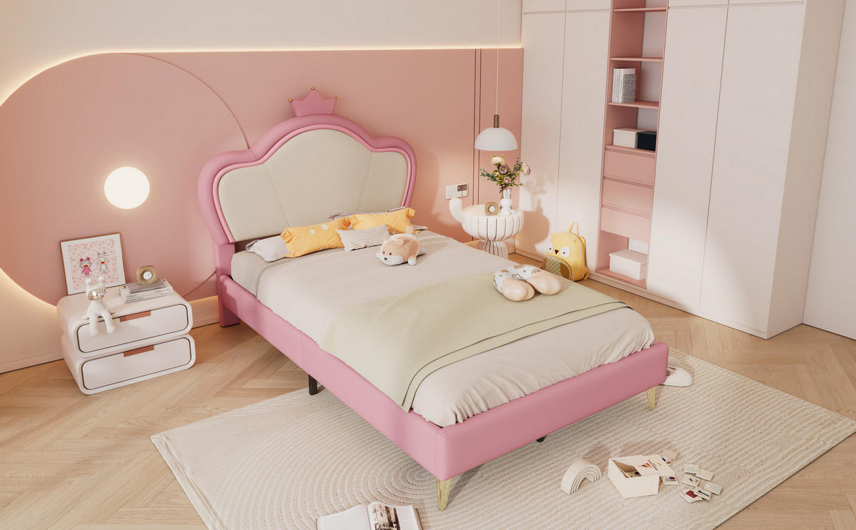 KINDERBETT 90x200 cm Krone rosa - Weiß, Kunststoff (90/200cm) - LEBENLANG
