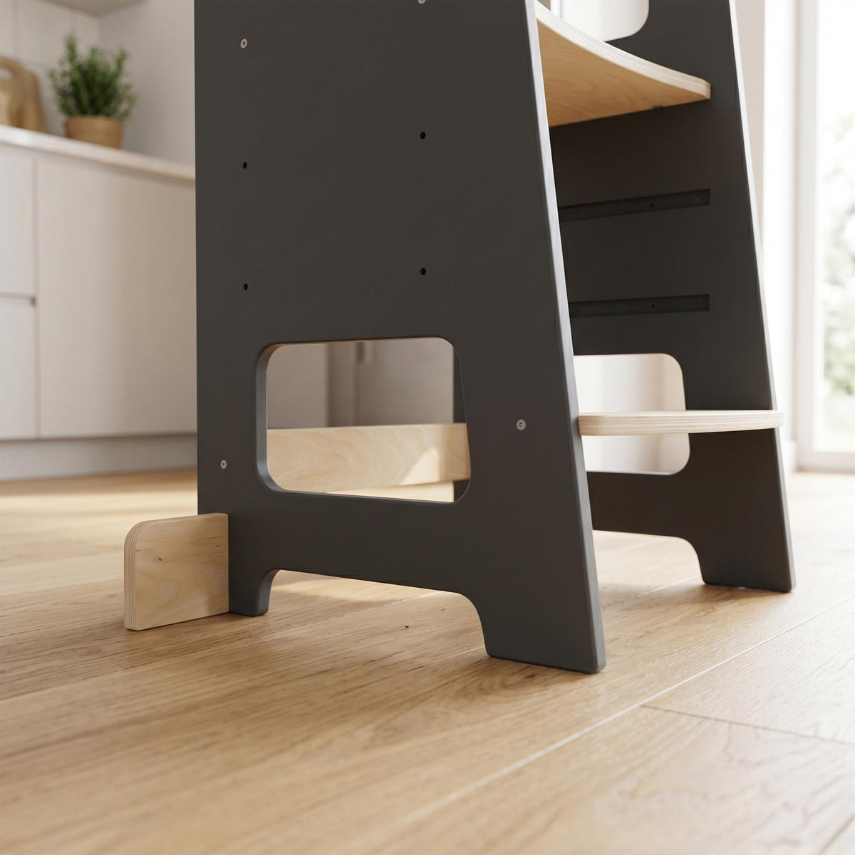 LERNTURM Anthrazit Natur höhenverstellbar - Multicolor, Holz (40/90/44cm) - Relaxdays