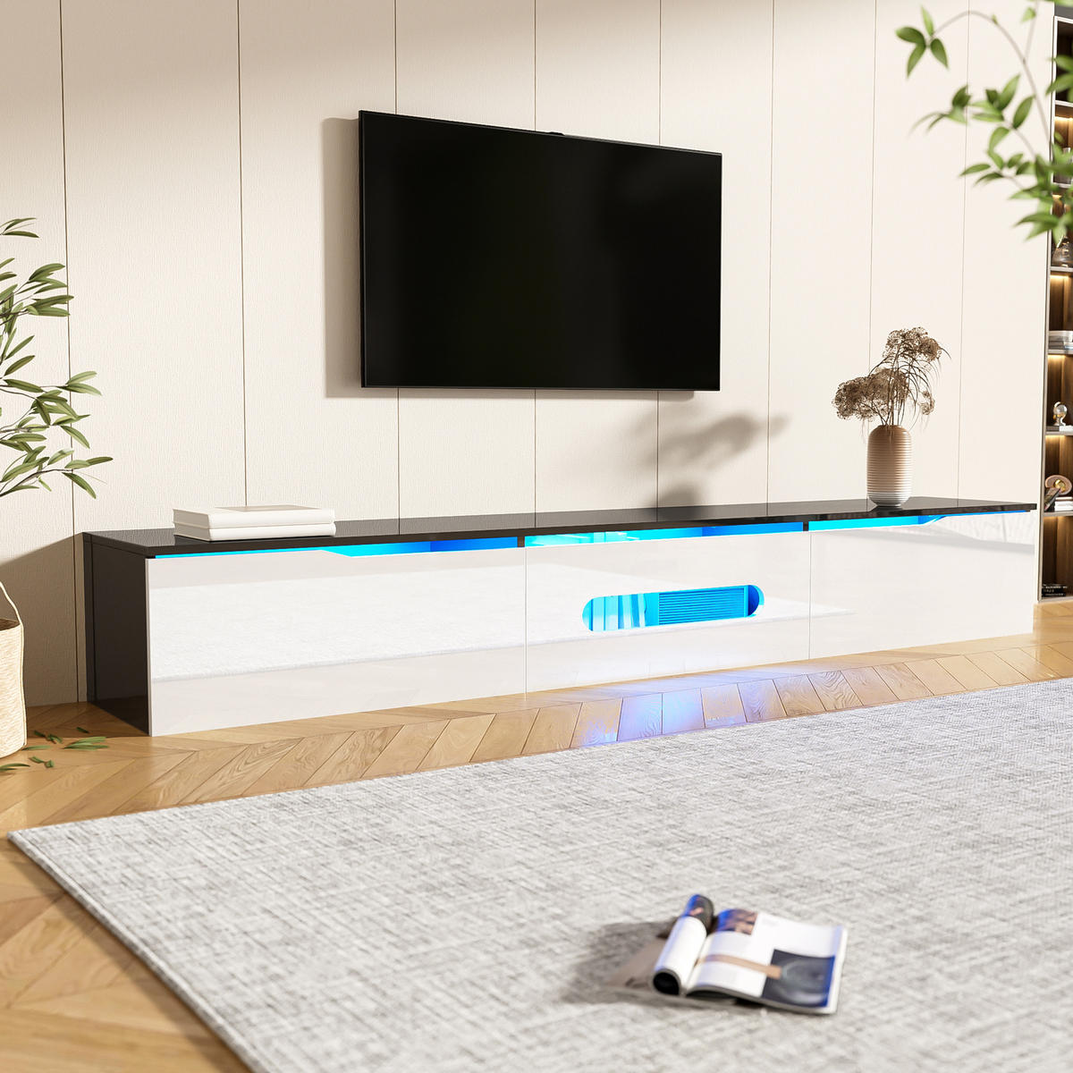 TV-LOWBOARD 180 cm LED schwarz weiß - Schwarz, Holz (180/30/35cm) - Fortuna Lai