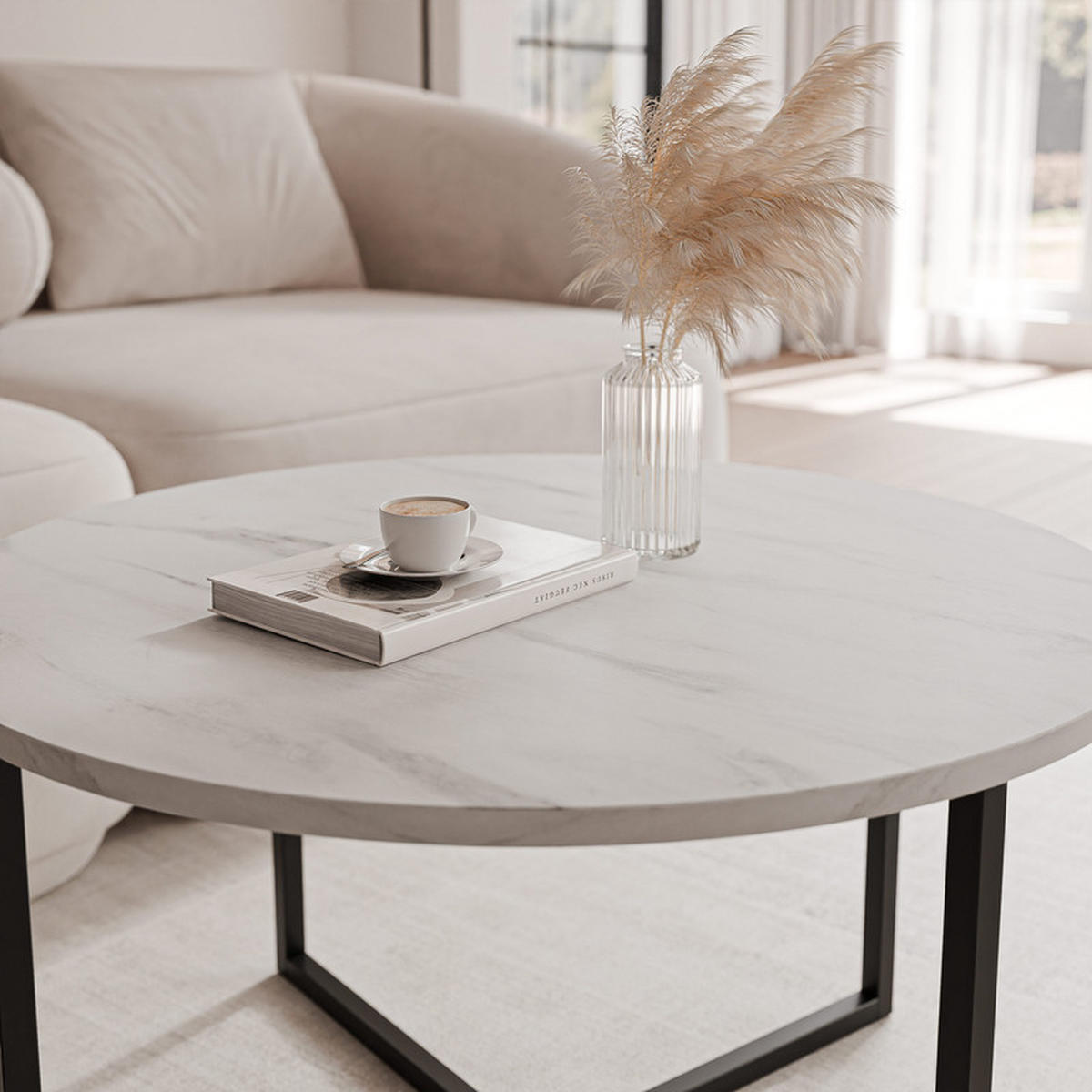 COUCHTISCH BESARO 75/47 cm runden, Schwarz / Bianco - Schwarz/Weiß, Metall (75/75/47cm) - Idohome