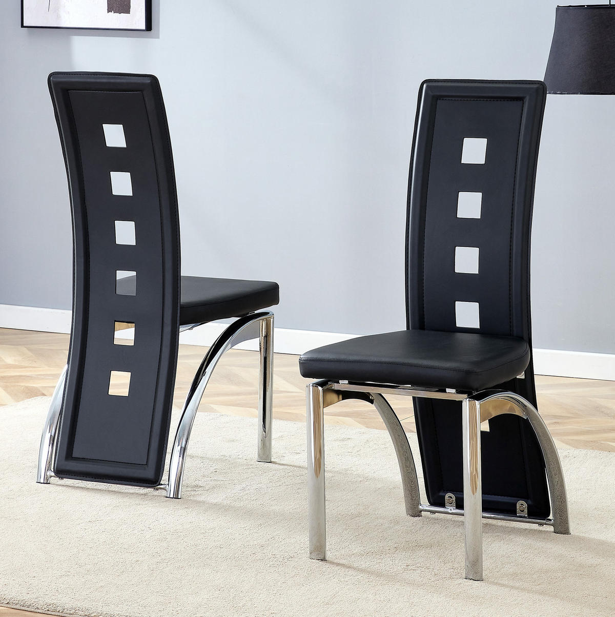 ESSZIMMERSTUHL 2er-Set mit Lochmuster 102,5 cm PU-Leder Schwarz - Schwarz, Metall (49/102.5/43cm) - Meubliv