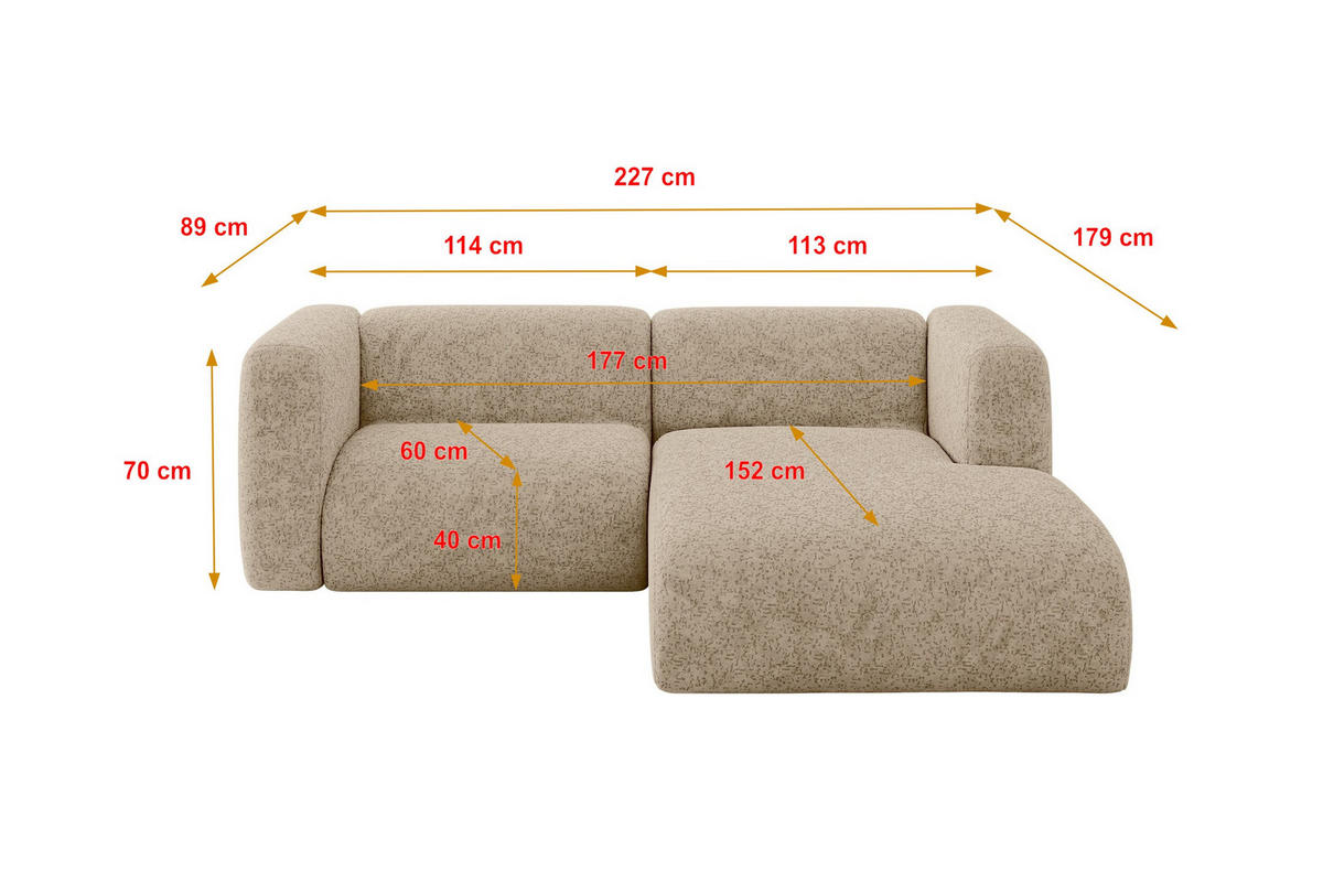 ECKSOFA Ottomane Rechts MIRA-L1 227x179x89 Braun Velours - Schwarz/Braun, Holzwerkstoff/Kunststoff (227/179cm) - ALTDECOR