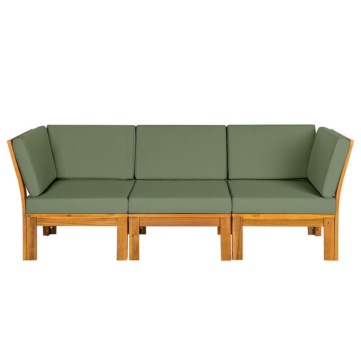 LOUNGESOFA - Webstoff / Akazie massiv - 3-teilig - Olivgrün, Holz/Textil - home24