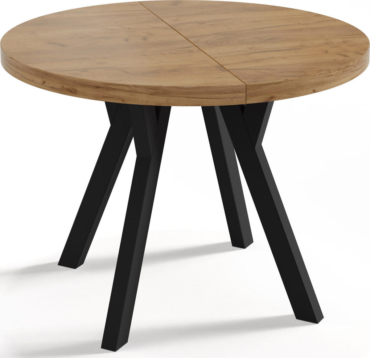 ESSTISCH Twixy runder ausziehbarer, Wotan Eiche 100-200/100/76 cm - Eiche Wotan/Schwarz, Holz/Holzwerkstoff (100/100/76cm) - WFL GROUP