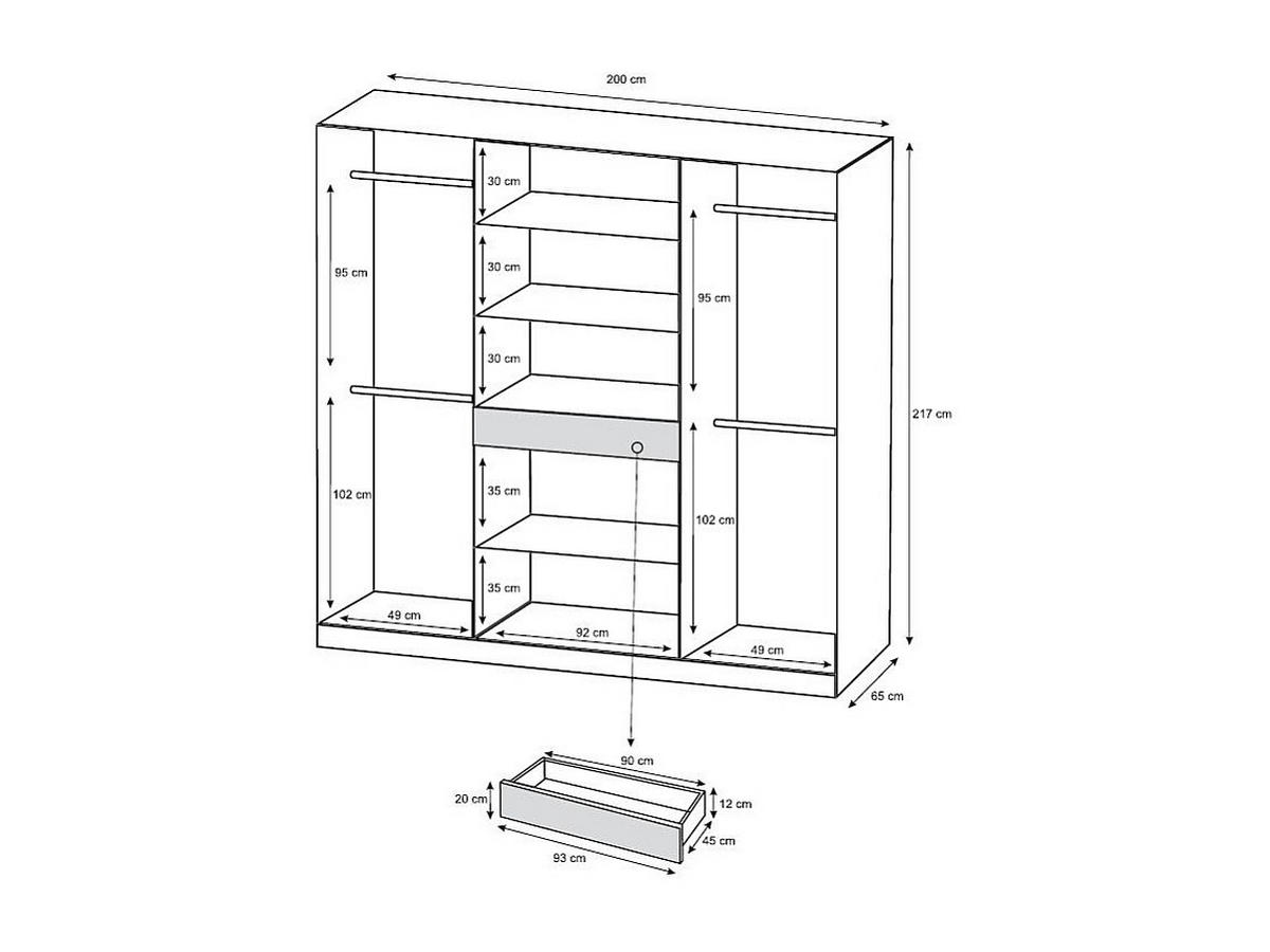 KLEIDERSCHRANK - 200 cm x 65 cm - Holz, Platte - Weiß ZADIA - Weiß, Holz (200/217/65cm) - Vente-Unique