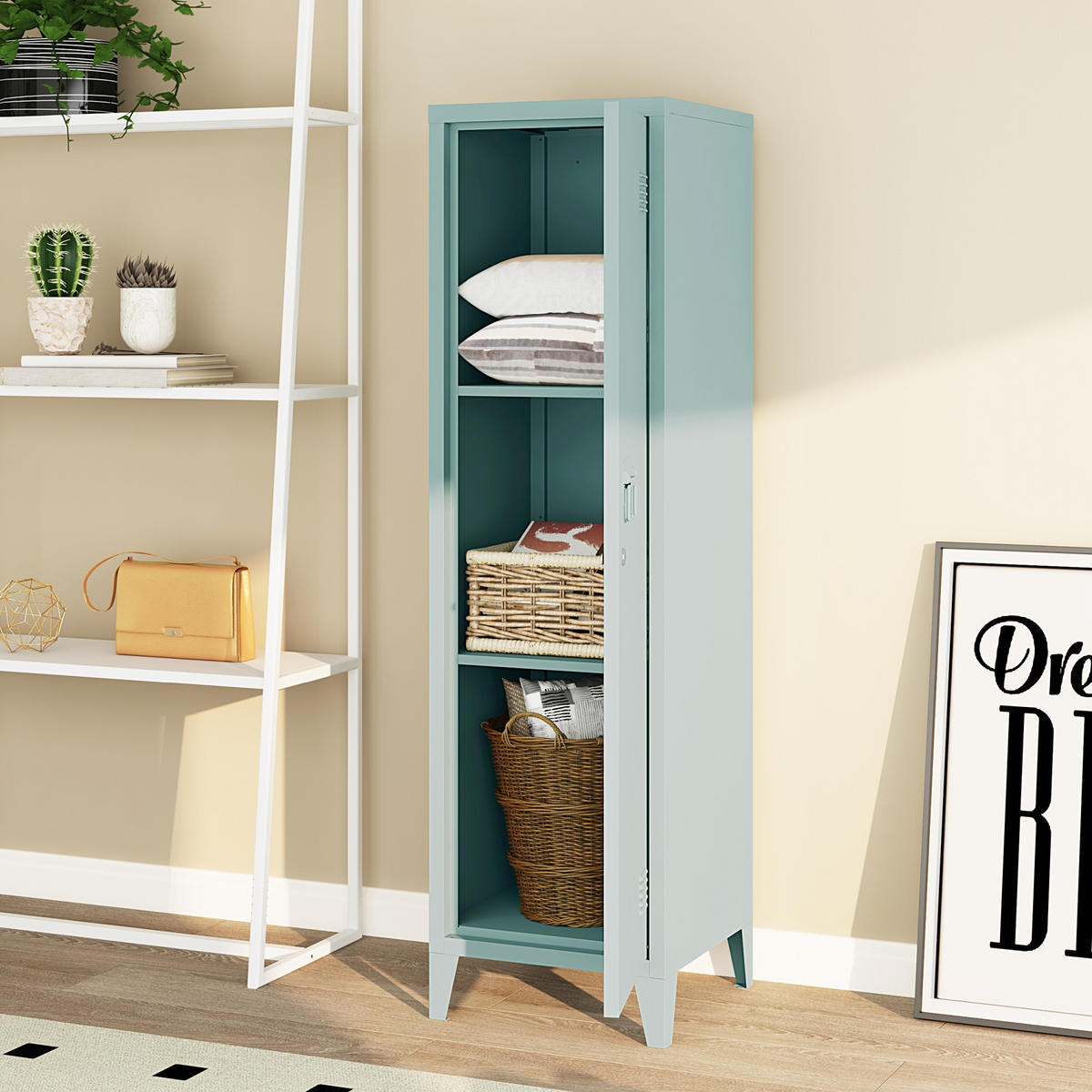 EINZELSPIND Kurikka - Blau, Metall (38/137/38cm) - [en.casa]