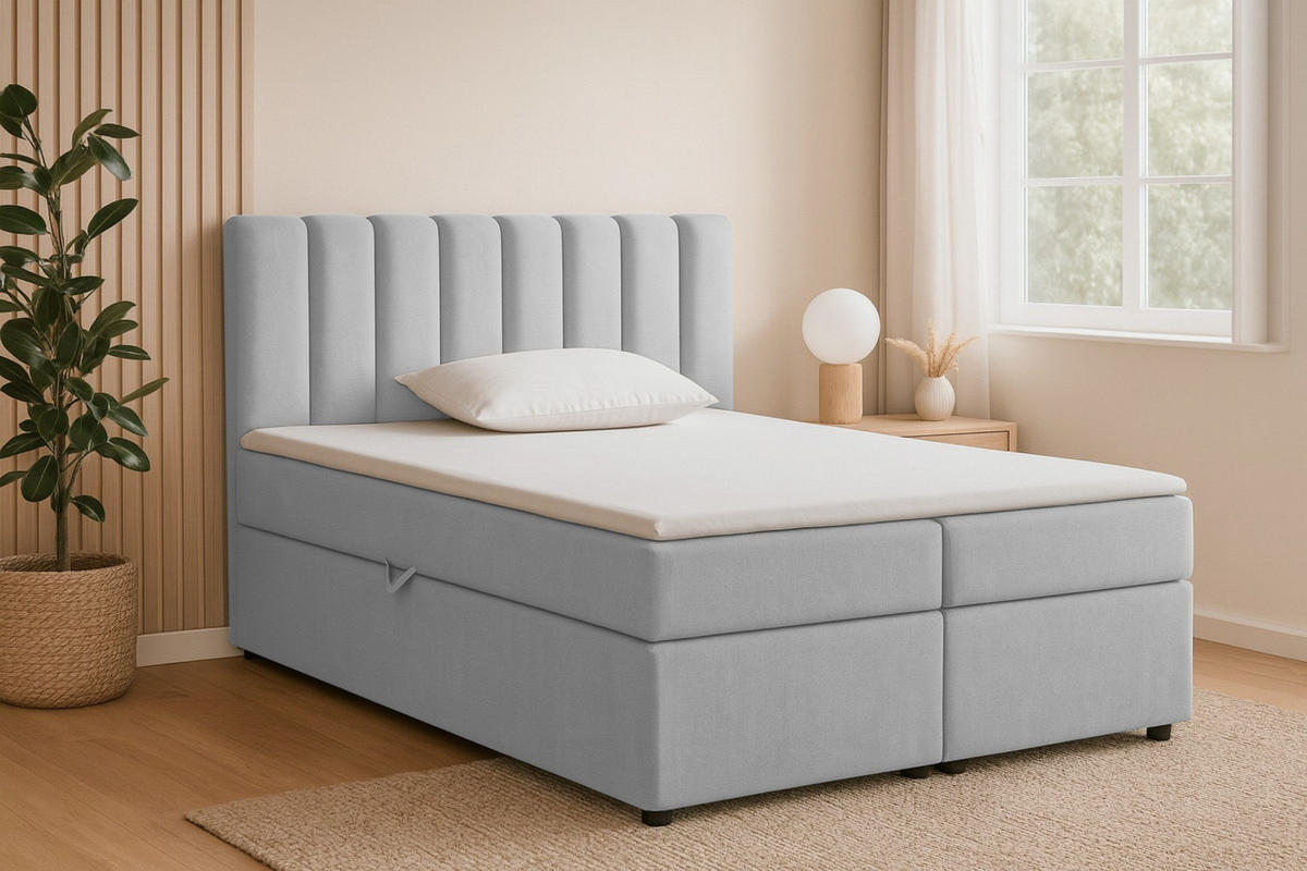 BOXBETT VIKA 200/200 in Velours Hellgrau H3 - Hellgrau, Holz/Holzwerkstoff (200/200cm) - Deine Möbel 24