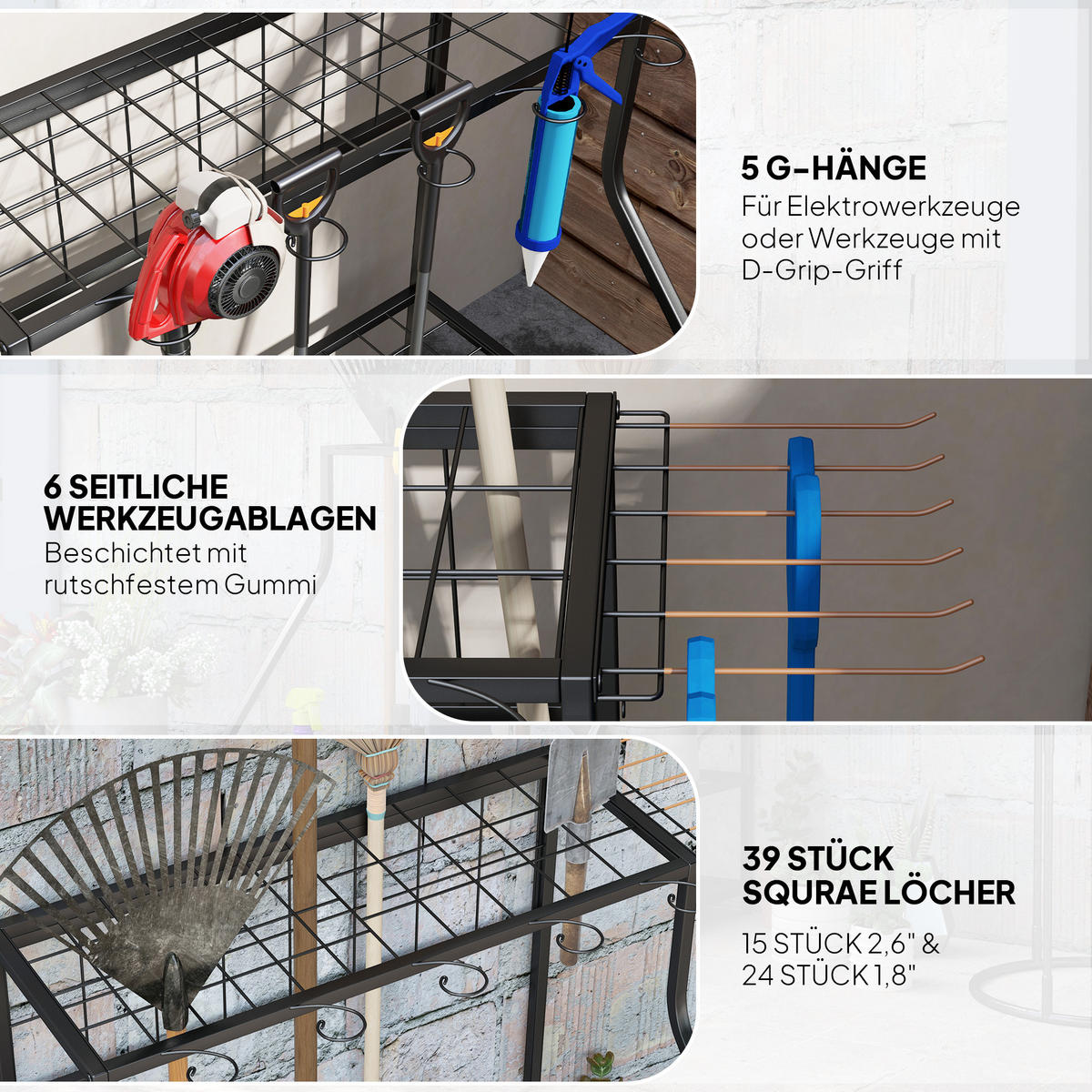 GARTENWERKZEUG-ORGANIZER 3-stufig - Orange, Metall (53/73/84cm) - Outsunny