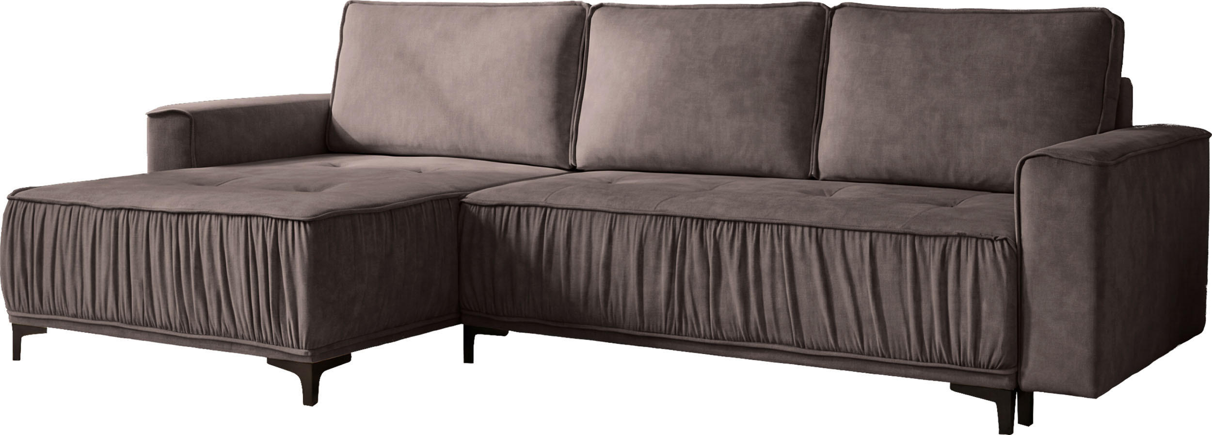 ECKSOFA Velora mit Schlaffunktion & Stauraum, Universell Rechts/Links, Braun Samt 270/92/150 cm - Schwarz/Braun, Textil/Metall (270/150cm) - WFL GROUP