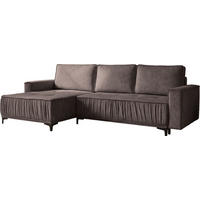ECKSOFA Velora mit Schlaffunktion & Stauraum, Universell Rechts/Links, Braun Samt 270/92/150 cm - Schwarz/Braun, Textil/Metall (270/150cm) - WFL GROUP