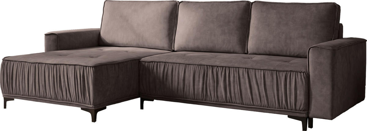 ECKSOFA Velora mit Schlaffunktion & Stauraum, Universell Rechts/Links, Braun Samt 270/92/150 cm - Schwarz/Braun, Textil/Metall (270/150cm) - WFL GROUP