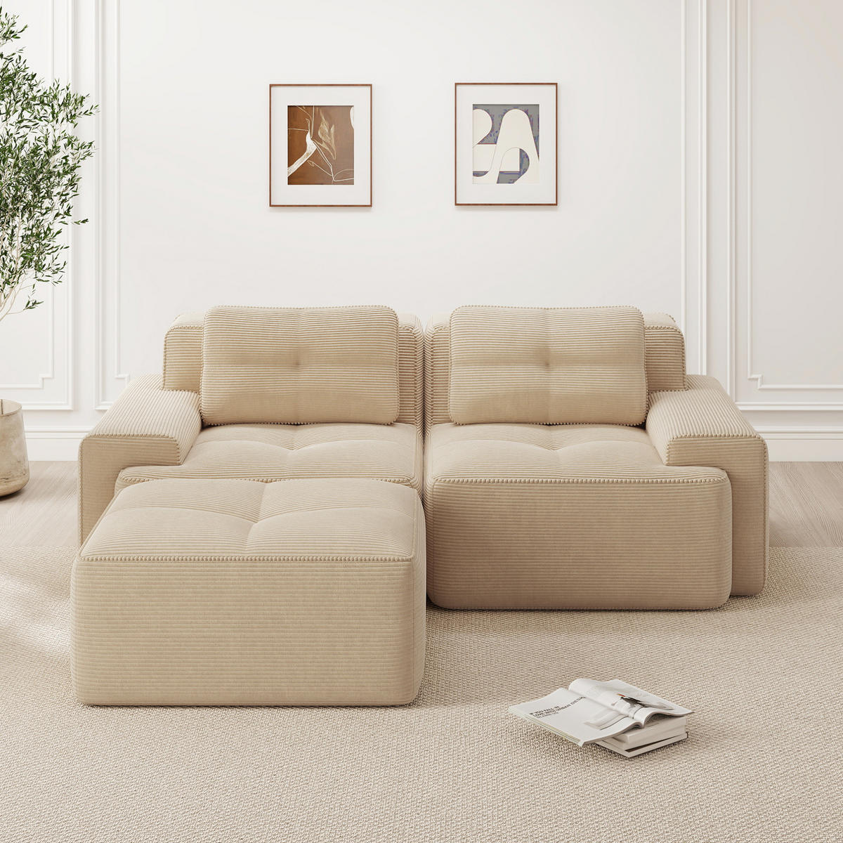 SOFA modular mit Tiefsitz 74 cm Cord Beige - Beige, Kunststoff (177/204.1cm) - Meubliv