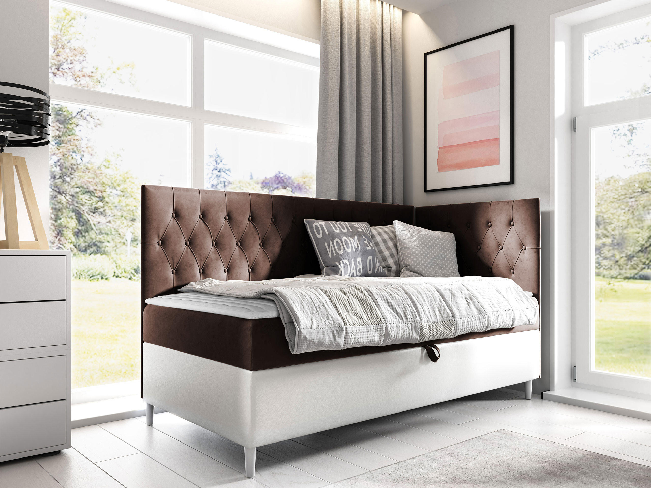BOXBETT Filip Junior 3, Seite zum Öffnen des Bettkastens: Rechts - Weiß/Braun, Holz (90/200cm) - MIRJAN24