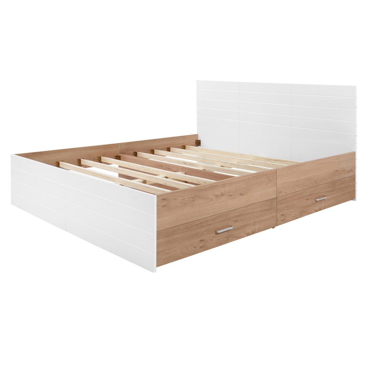 HOLZBETT 180/200 cm mit 2 Schubladen, Lattenrost und Stauraum, Weiß/Eiche - Weiß, Holzwerkstoff (180/200cm) - Redom