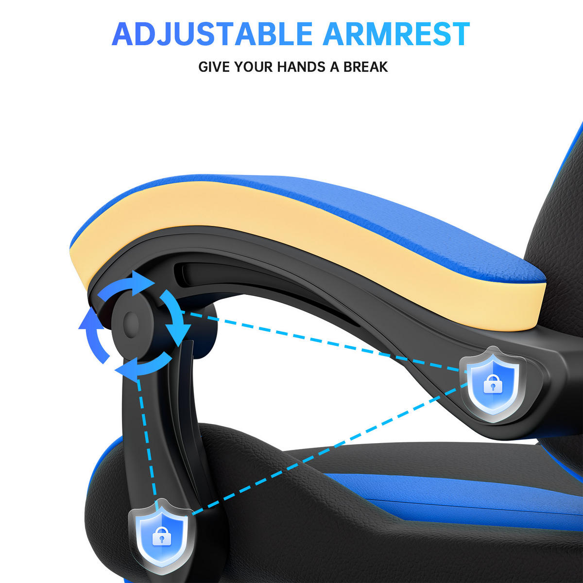 GAMINGSTUHL Schwarz-Blau Racing ergonomisch mit Fußstütze,Leder - Blau, Metall (29/59/79cm) - Rattrix