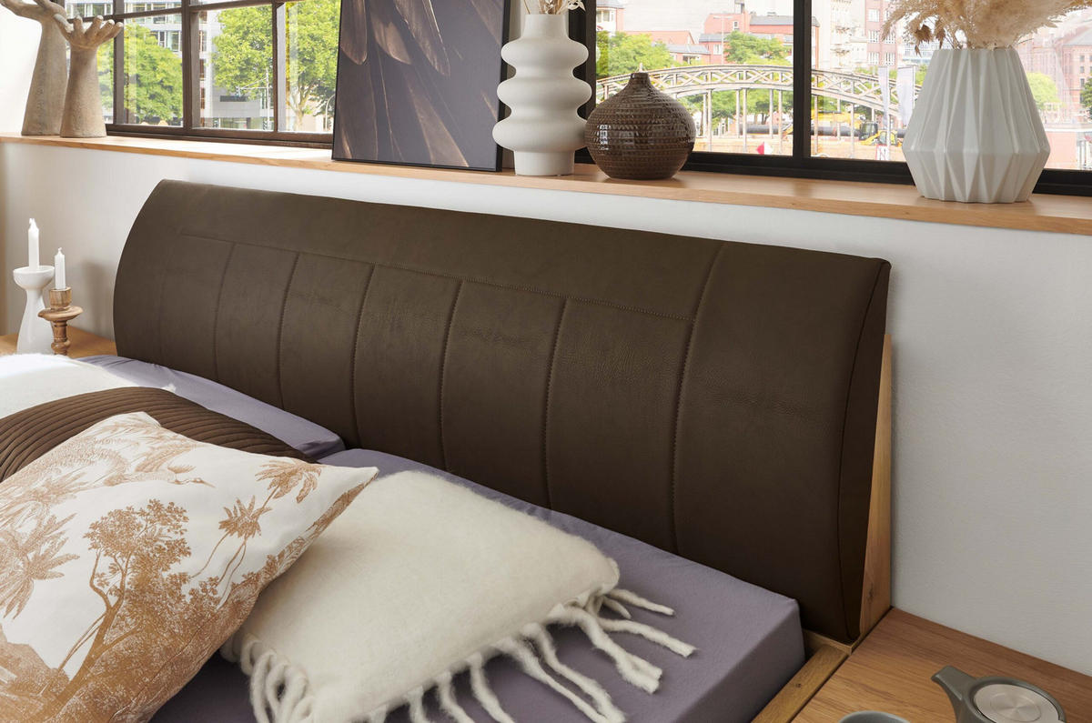 SCHLAFZIMMER Arden mit teilmassiver Erle und Mocca-Glas 4-teilig mit Schwebetürenschrank ohne Spiegel, Doppelbett 180x200cm, zwei Nachttische - Braun, Holzwerkstoff (80/200/120cm)