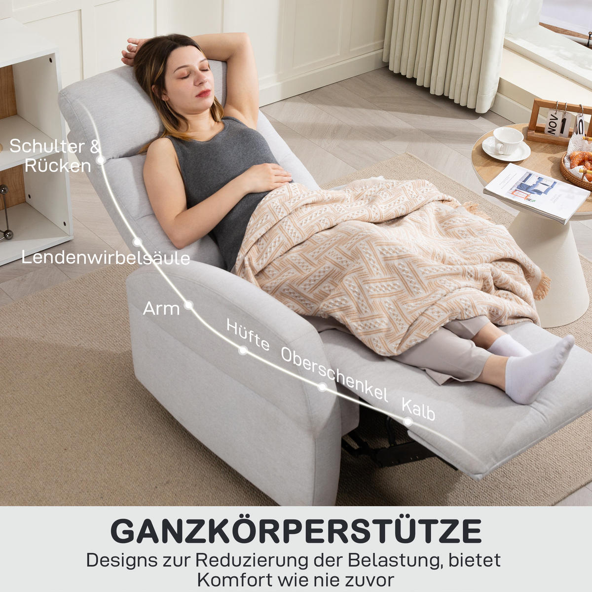 RELAXSESSEL, Fernsehsessel mit Liegefunktion, Hellgrau - Hellgrau, Kunststoff (93/103/76cm) - HOMCOM