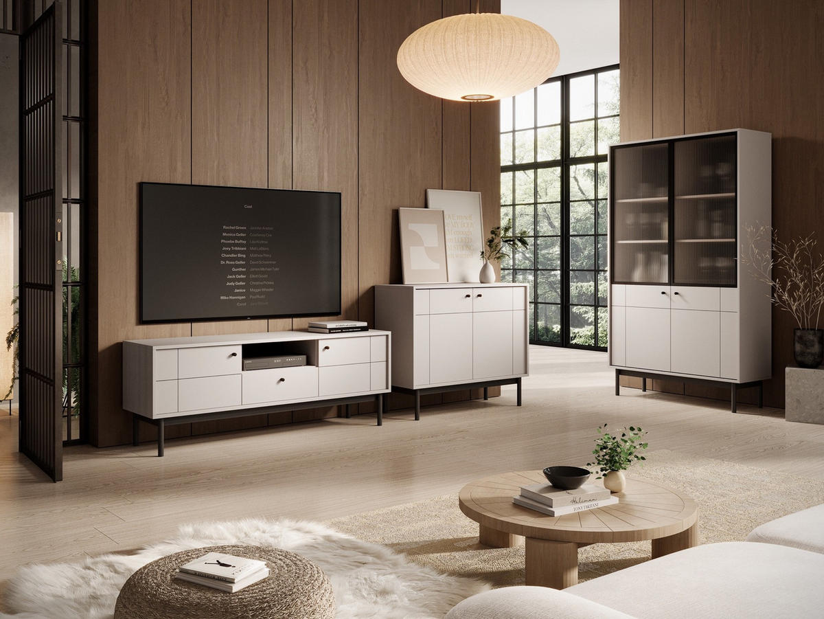 TV-LOWBOARD Japandies Greige 153 cm - Taupe/Schwarz, Holz/Holzwerkstoff (153.5/56.6/39cm) - Selsey