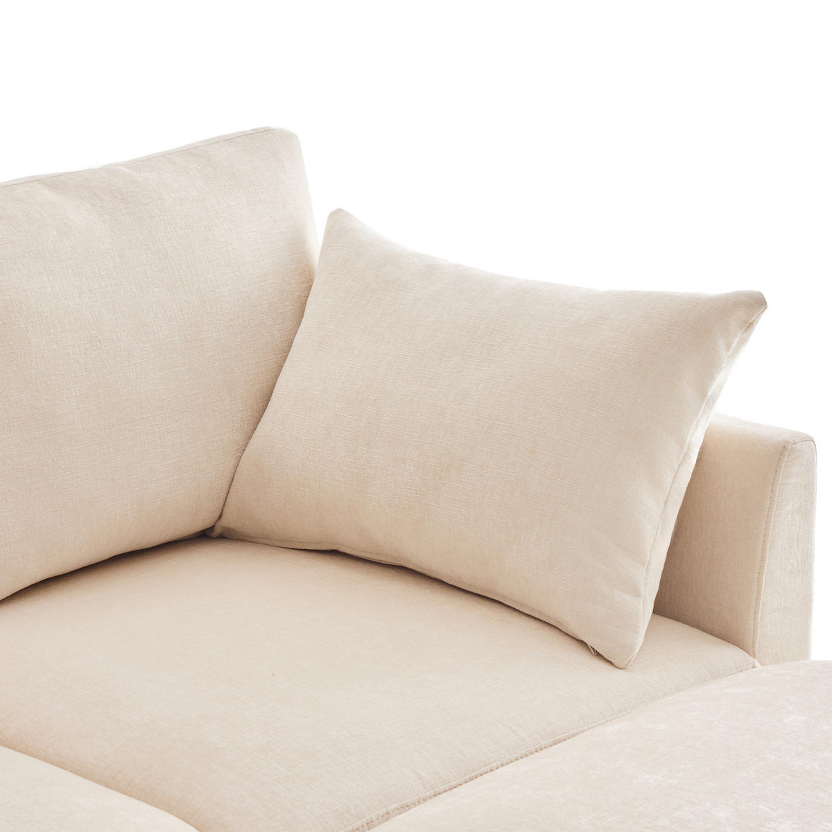 WOHNLANDSCHAFT Chenille Beige mit 2 Hocker und 6 Kissen - Beige, Holzwerkstoff/Kunststoff (278/81/161cm) - WISHDOR