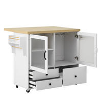 KÜCHENINSEL 100x70x91.5cm weiß/Holzoptik mit Mattglas & Rollen - Weiß, Holzwerkstoff (100/91.5/70cm) - Modfu