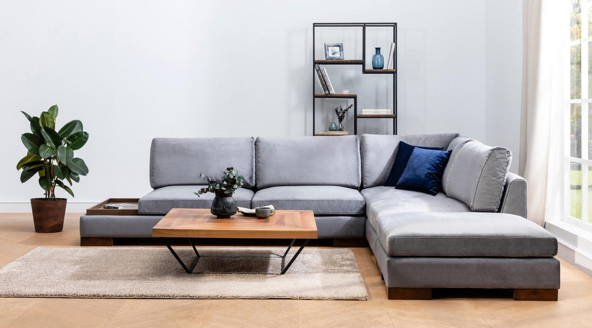 ECKSOFA mit Hocker und Lounge-Design - Dunkelgrau/Anthrazit, Holz/Textil (193/313cm) - myHomelando