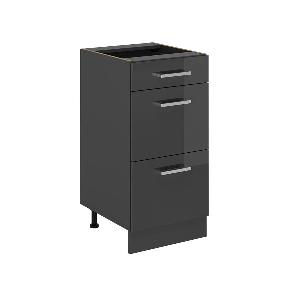 KÜCHENUNTERSCHRANK R-Line Anthrazit Hochglanz 40 cm mit Schubladen, ohne Arbeitsplatte - Schwarz Hochglanz/Anthrazit, Holzwerkstoff (40/81.6/46cm) - Vicco