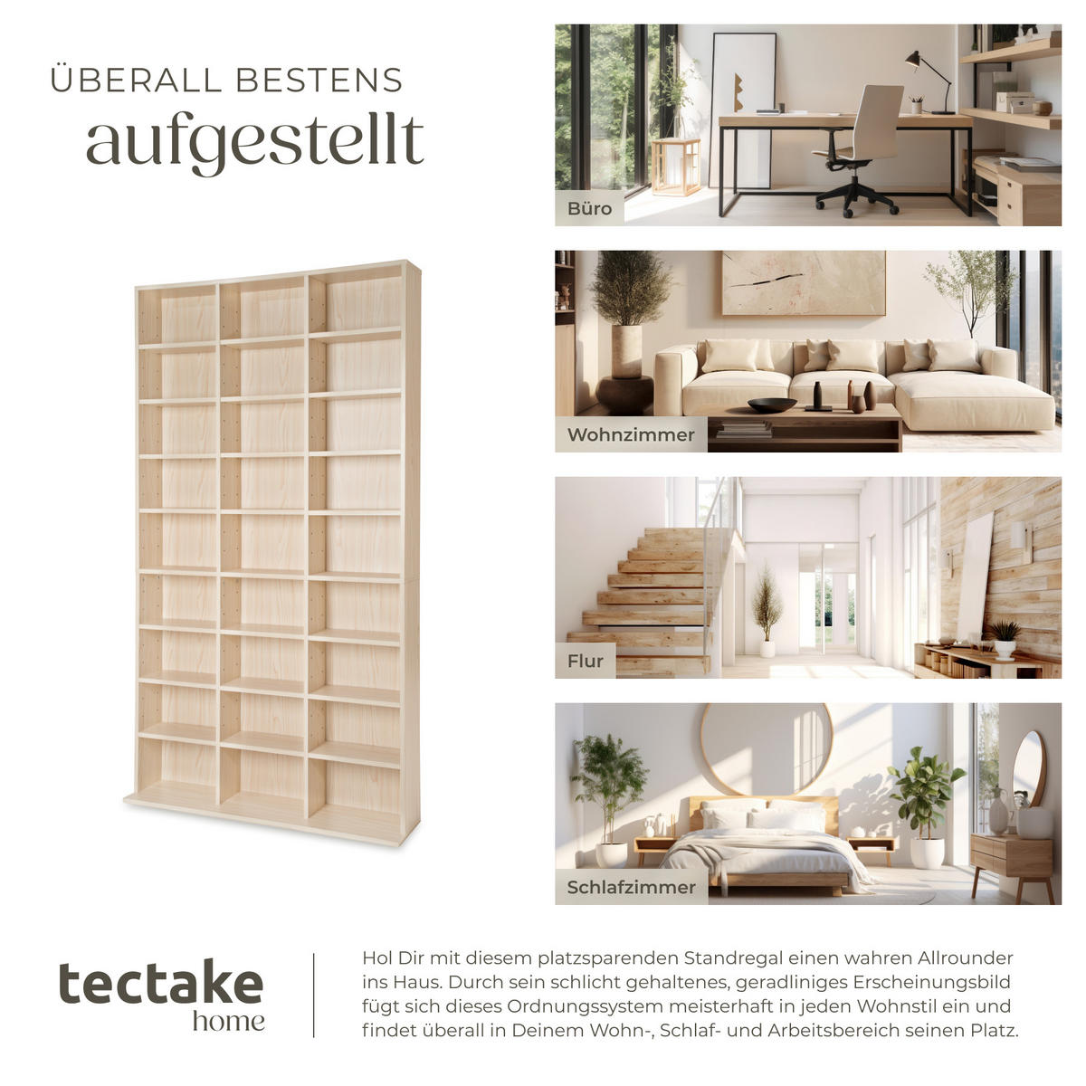 CD/DVD Regal Christel,180 x 102 x 23,5 cm,buche - Buchefarben, Holz (23.5/180/102cm) - tectake