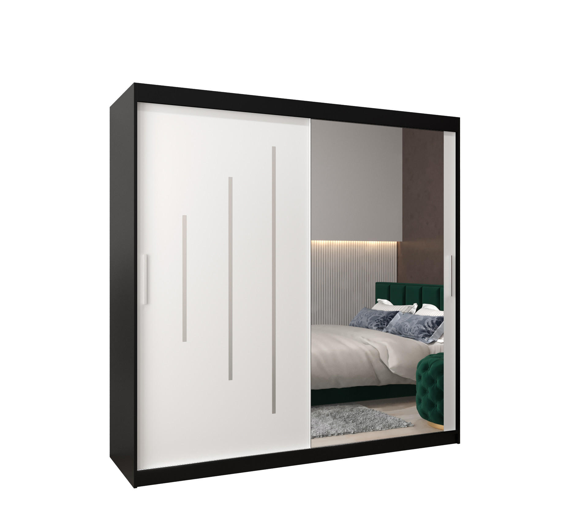 Abiks Möbel Schwebetürenschrank Schwarz, Weiß 200x200x62 cm