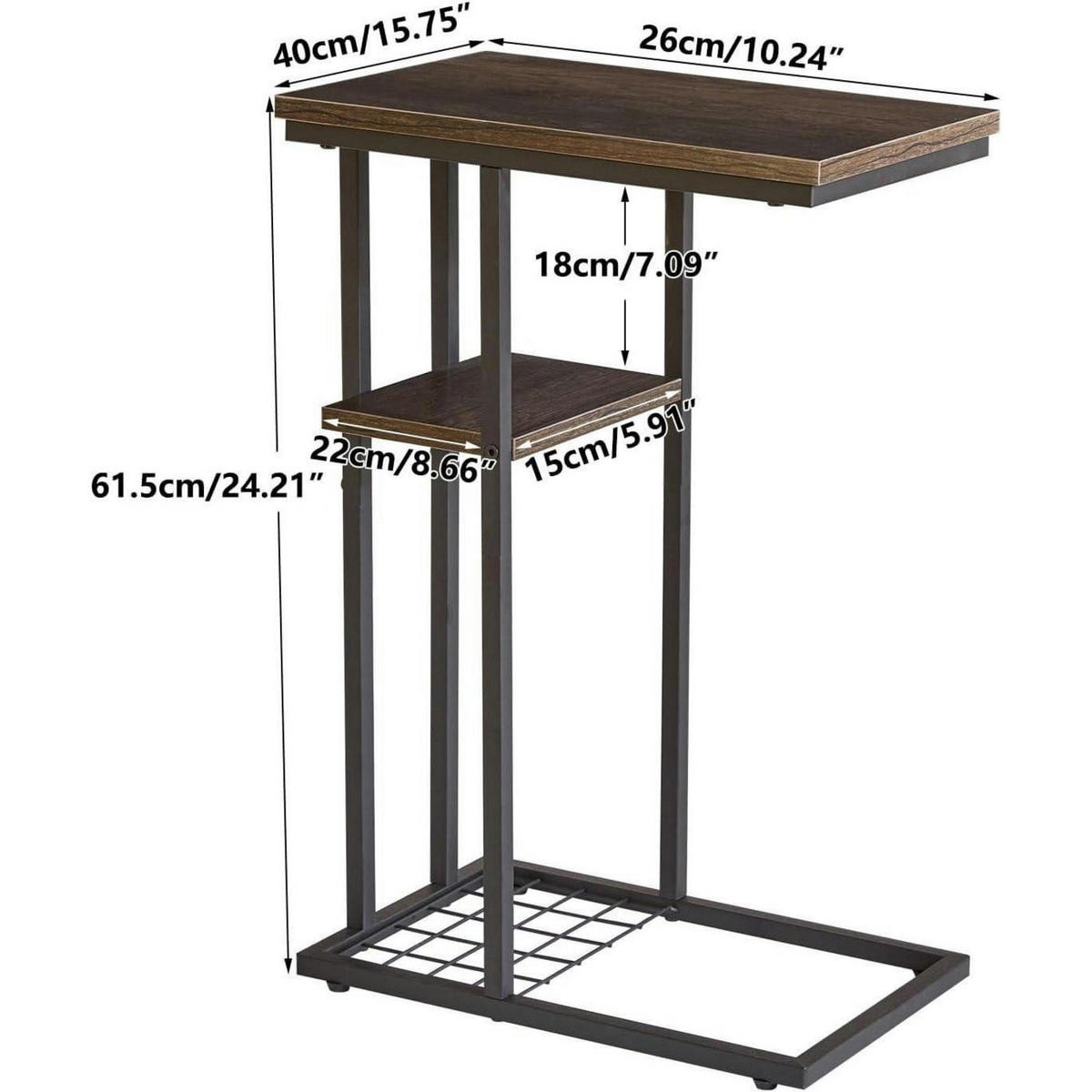 BEISTELLTISCH C-Form Graubraun 40 x 26 x 61.5 cm - Braun, Metall (40/26/61.5cm)