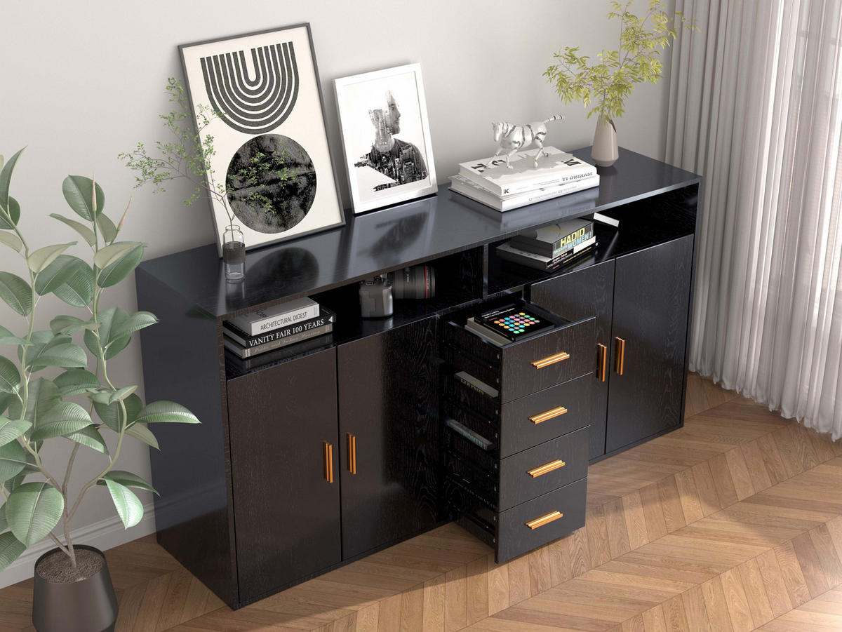SIDEBOARD in 160/81/40cm - Schwarz, Holzwerkstoff/Metall (160/81/40cm) - HOMAVO