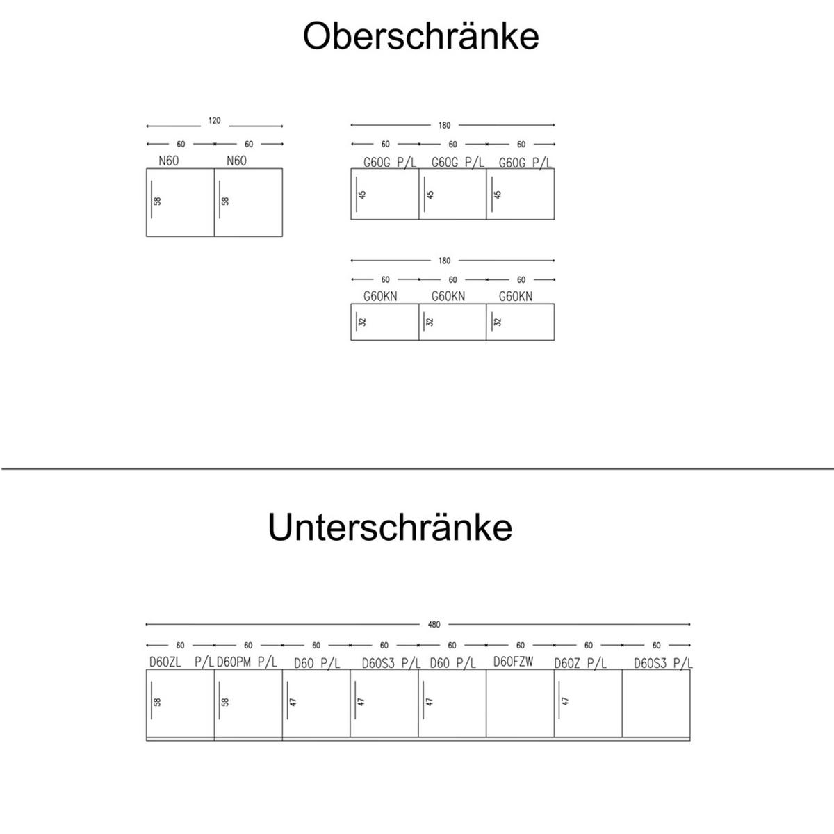 KÜCHENZEILE – Küchenblock 480 cm VELORA – KU-S55 – Eiche Artisan - Eiche Artisan, Holzwerkstoff (480/248/58cm) - hi-markt