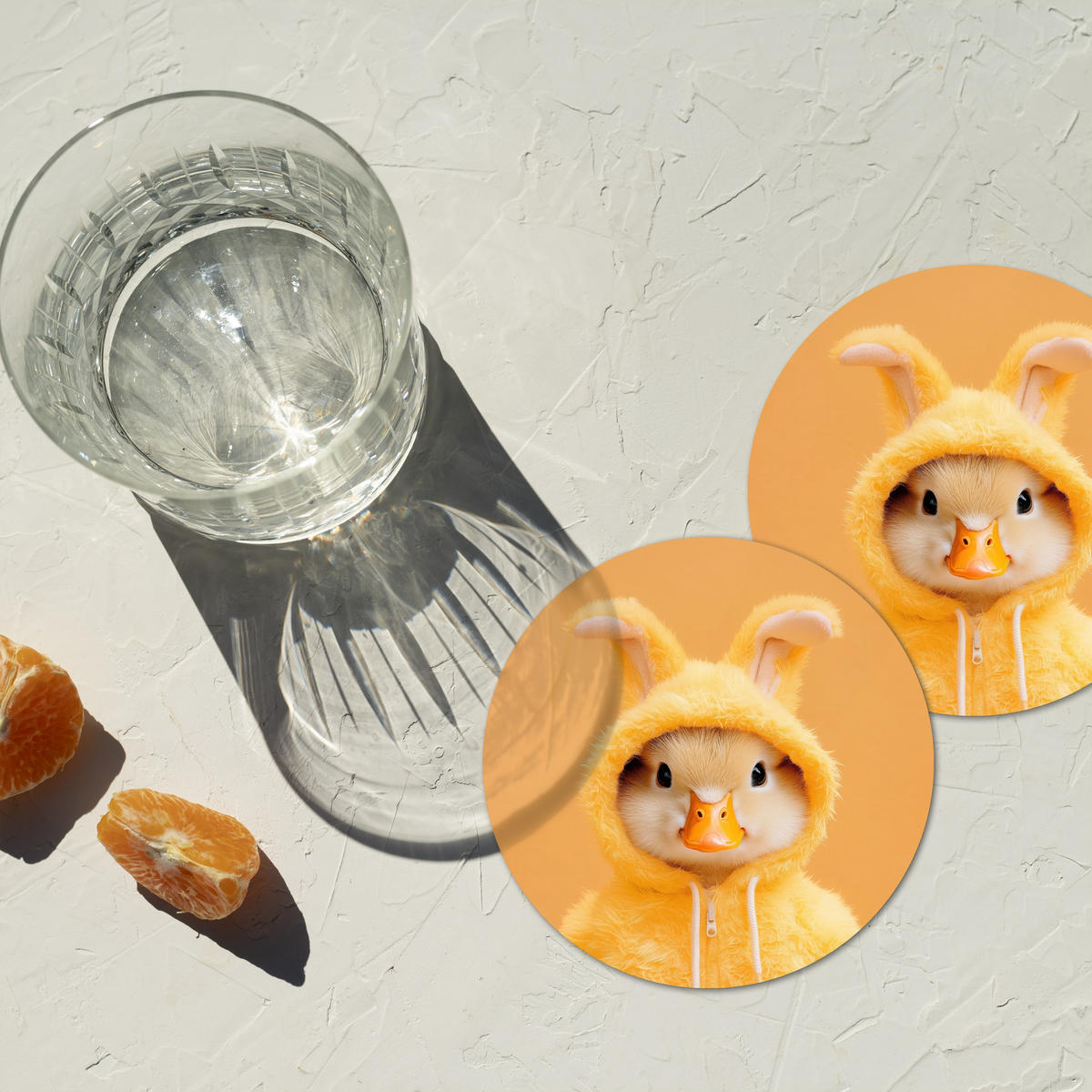 GLASUNTERSETZER Osterhase - Kostüm - Ente 10x10 cm - Gelb, Naturmaterialien (10/0.2cm) - MuchoWow