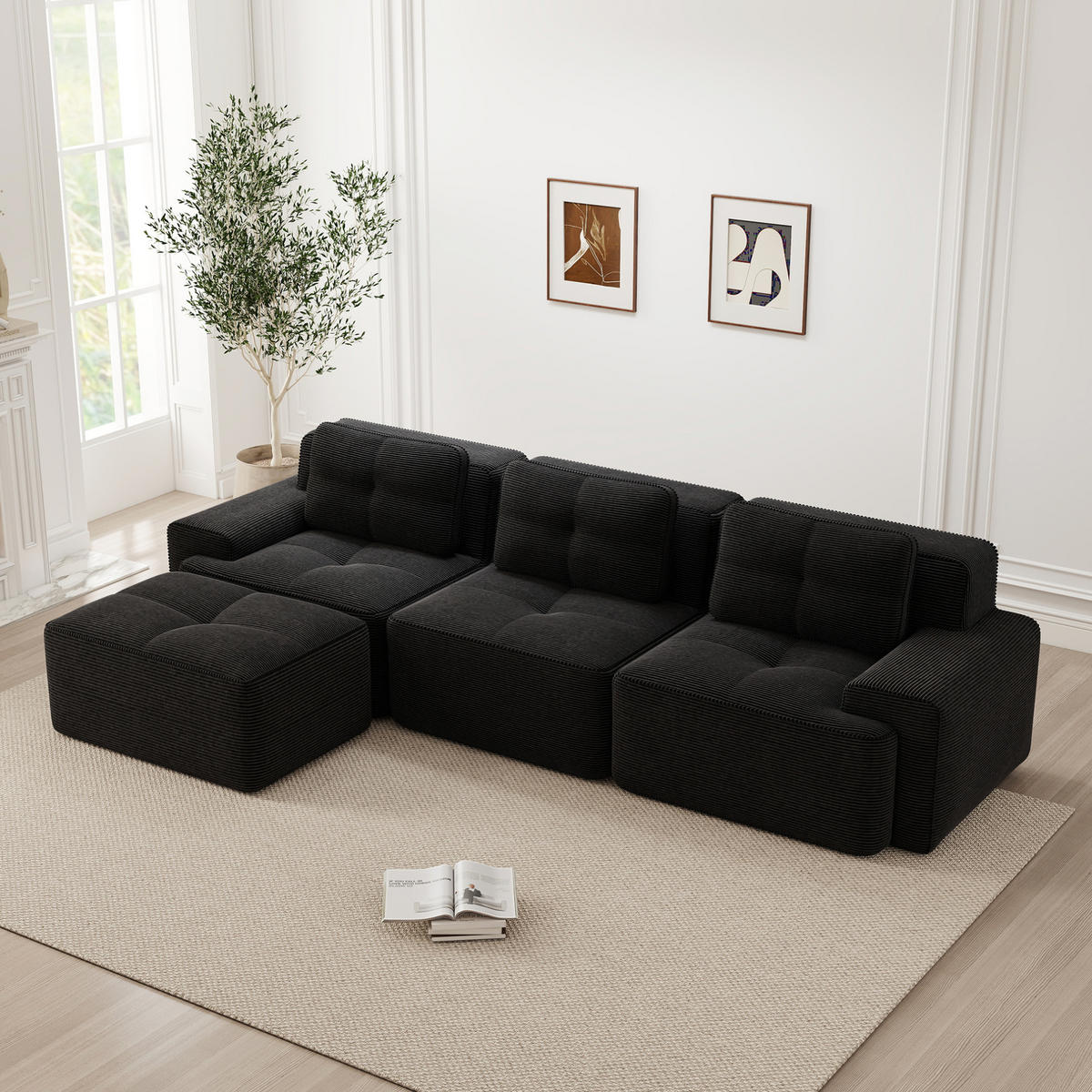 ECKSOFA 293/104/69 cm schwarz aus Cord ohne Montage - Schwarz, Textil (177/293cm) - OKWISH