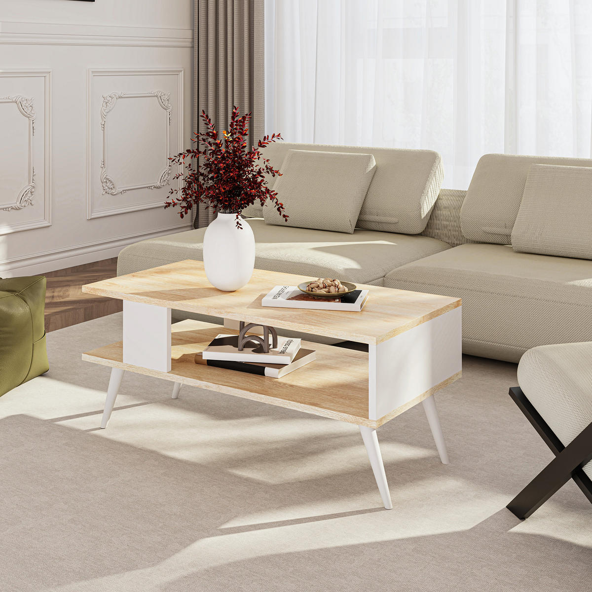 COUCHTISCH Lycksele 90/45/40 - Eichefarben, Holzwerkstoff/Kunststoff (45/90/40cm) - [en.casa]