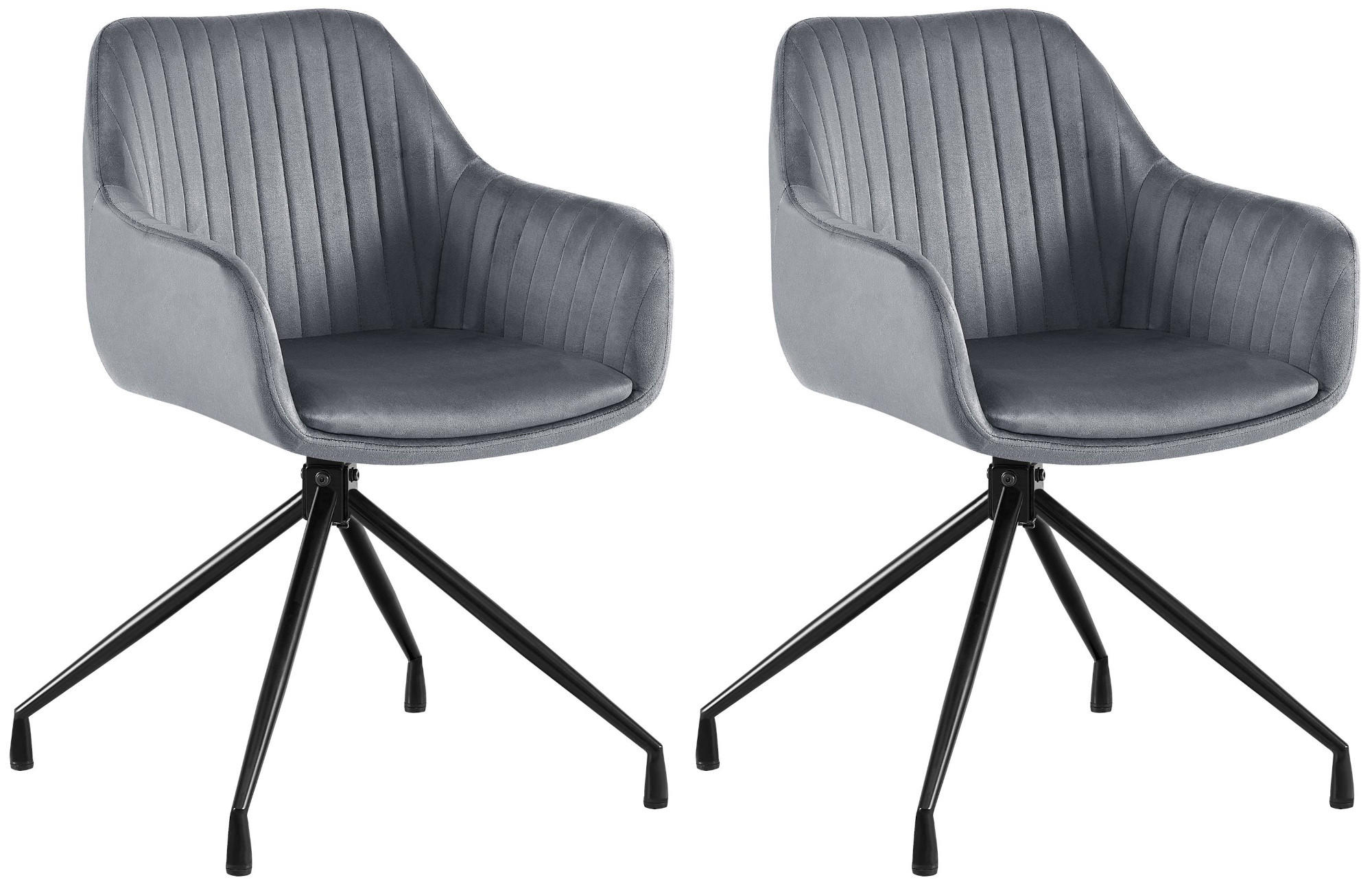 ARMLEHNENSTUHL 2er Set Samt Dunkelgrau - Dunkelgrau/Schwarz, Textil/Metall (58/81/58cm) - CLP