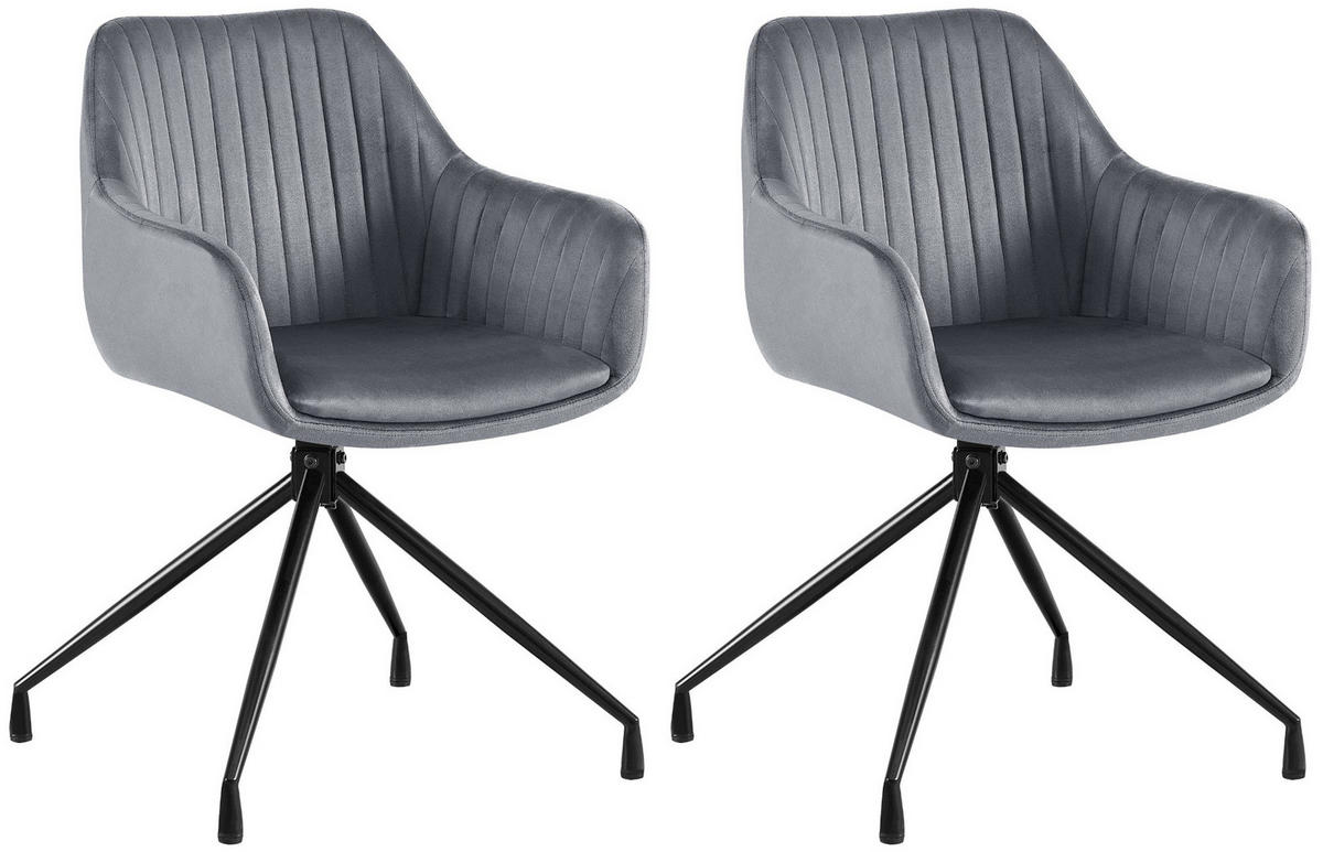 ARMLEHNENSTUHL 2er Set Samt Dunkelgrau - Dunkelgrau/Schwarz, Textil/Metall (58/81/58cm) - CLP