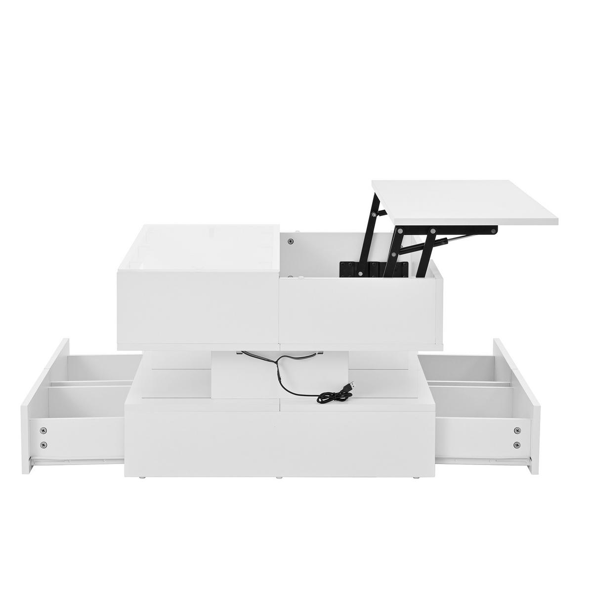 COUCHTISCH höhenverstellbar mit 16-farbiger Beleuchtung in Weiß - Weiß, Holzwerkstoff (70/67/57cm) - OKWISH