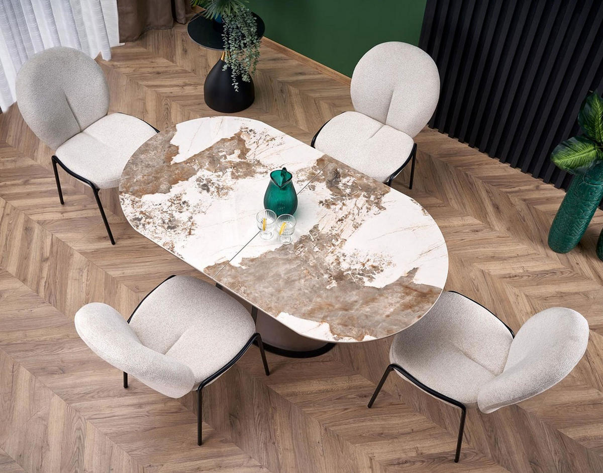 ESSTISCH Robinson beige Marmor | Cappuccino 160-220 / 90 / 75cm - Beige/Braun, Holz/Keramik (90/200/76cm) - Feldmann-Wohnen